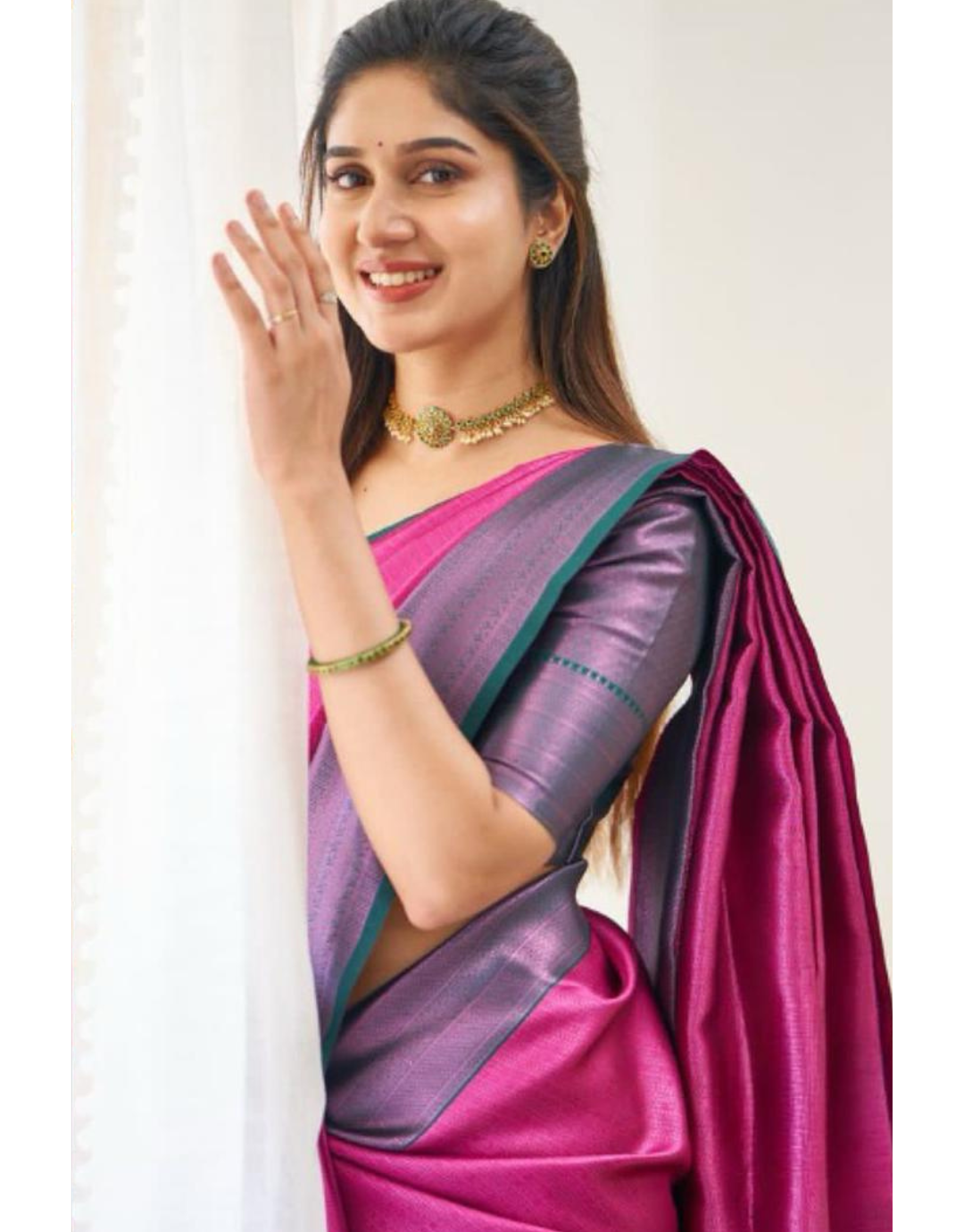 Jivika Pink Kanchipuram Silk Saree