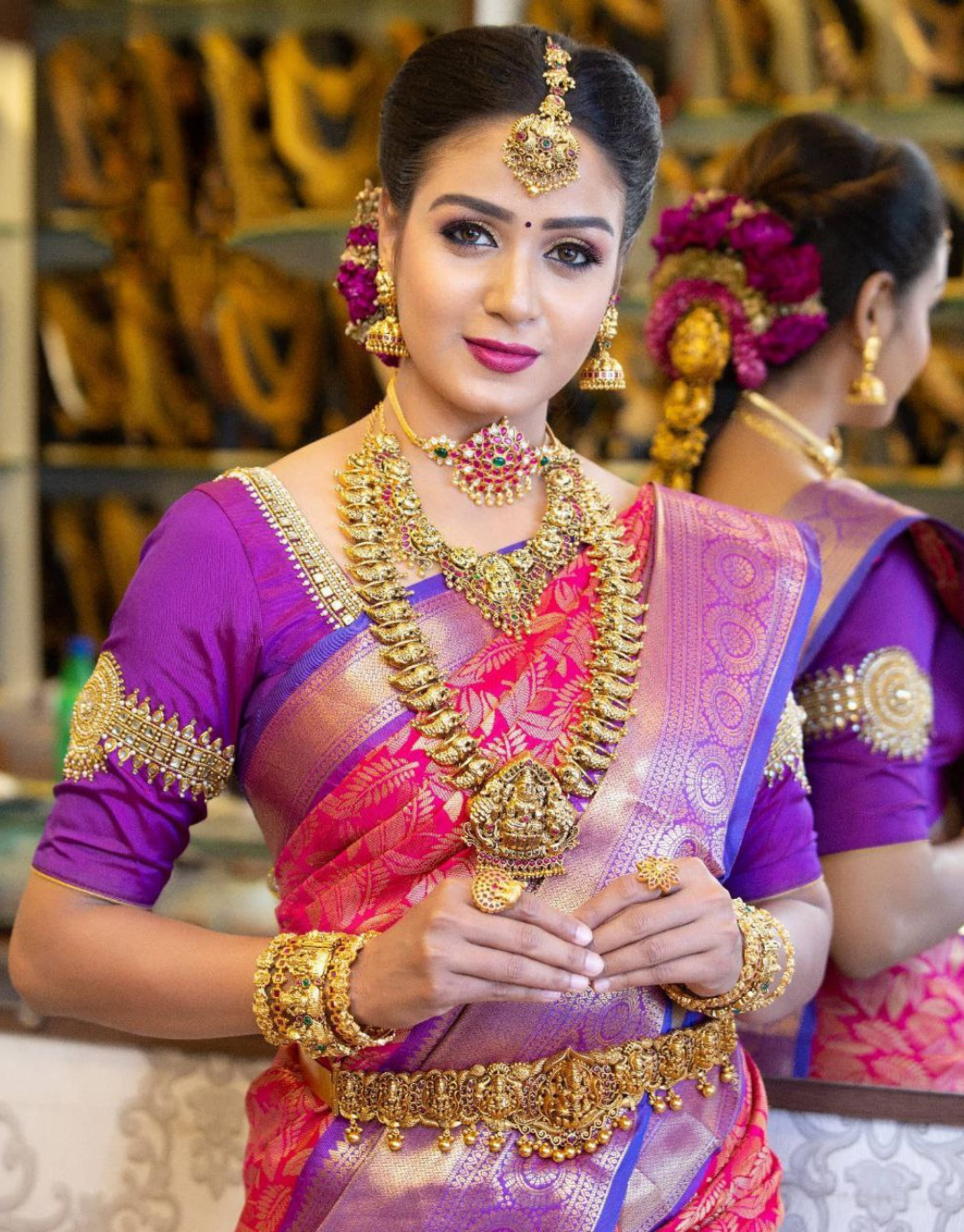 Anupmaa Deep Pink Kanchipuram Saree