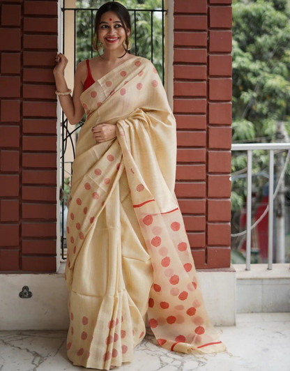 Janvi OffWhite Manipuri Cotton Silk Saree