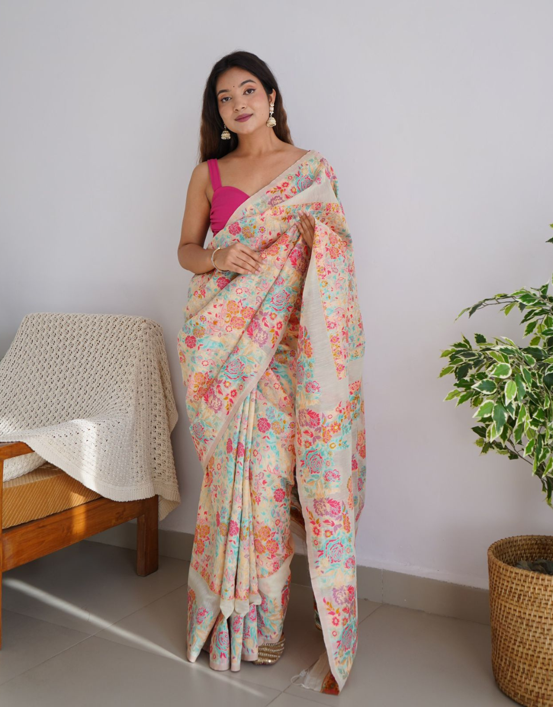 Maria Peach Kashmiri Pashmina Saree