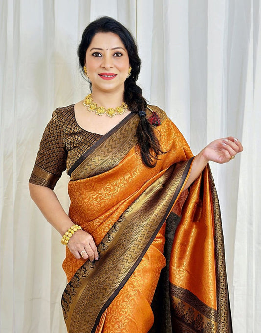 ARADHANA ORANGE KANCHIPURAM SOFT SILK SAREE