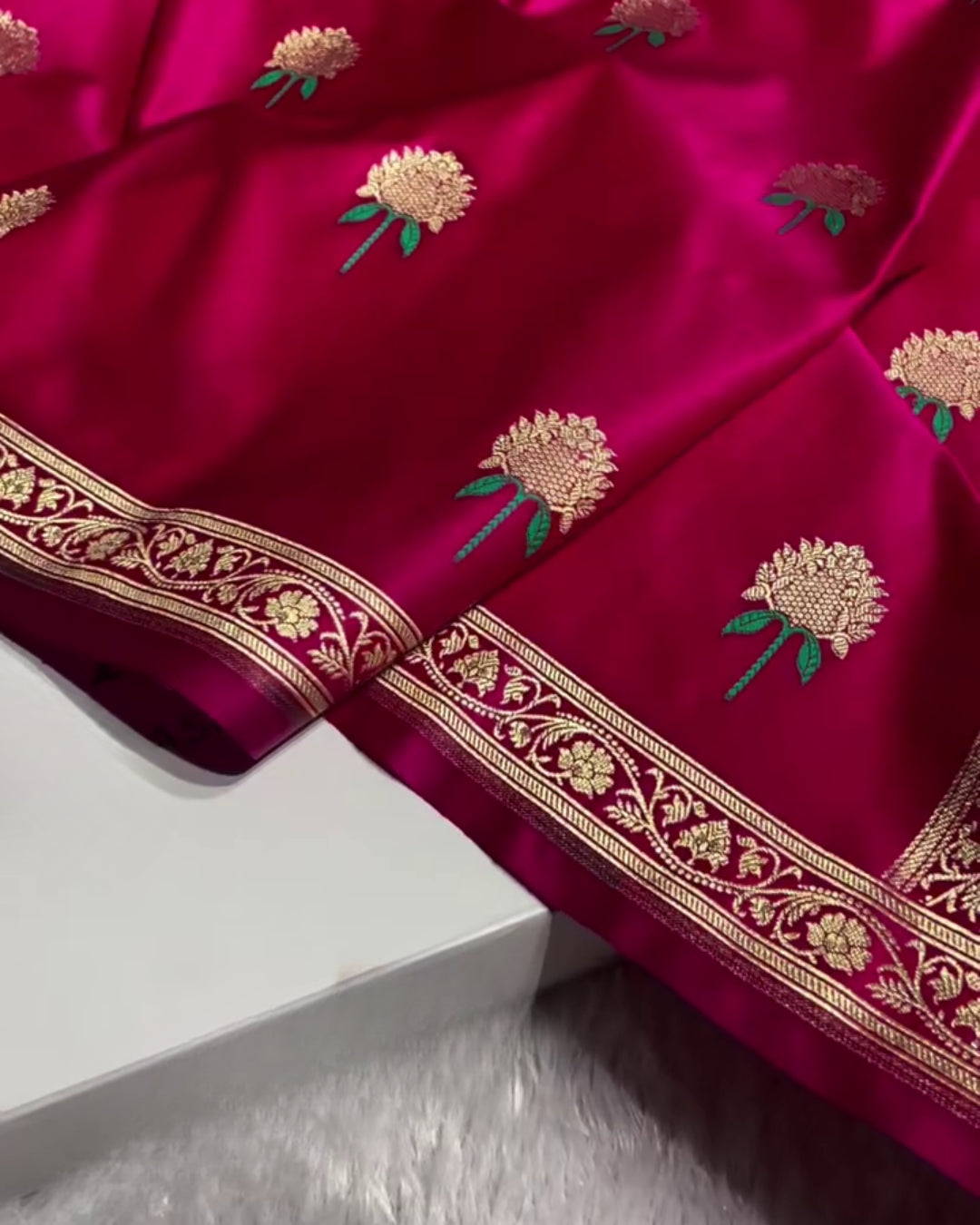 Mrinala - Magenta Floral Gold Zari Wedding Saree
