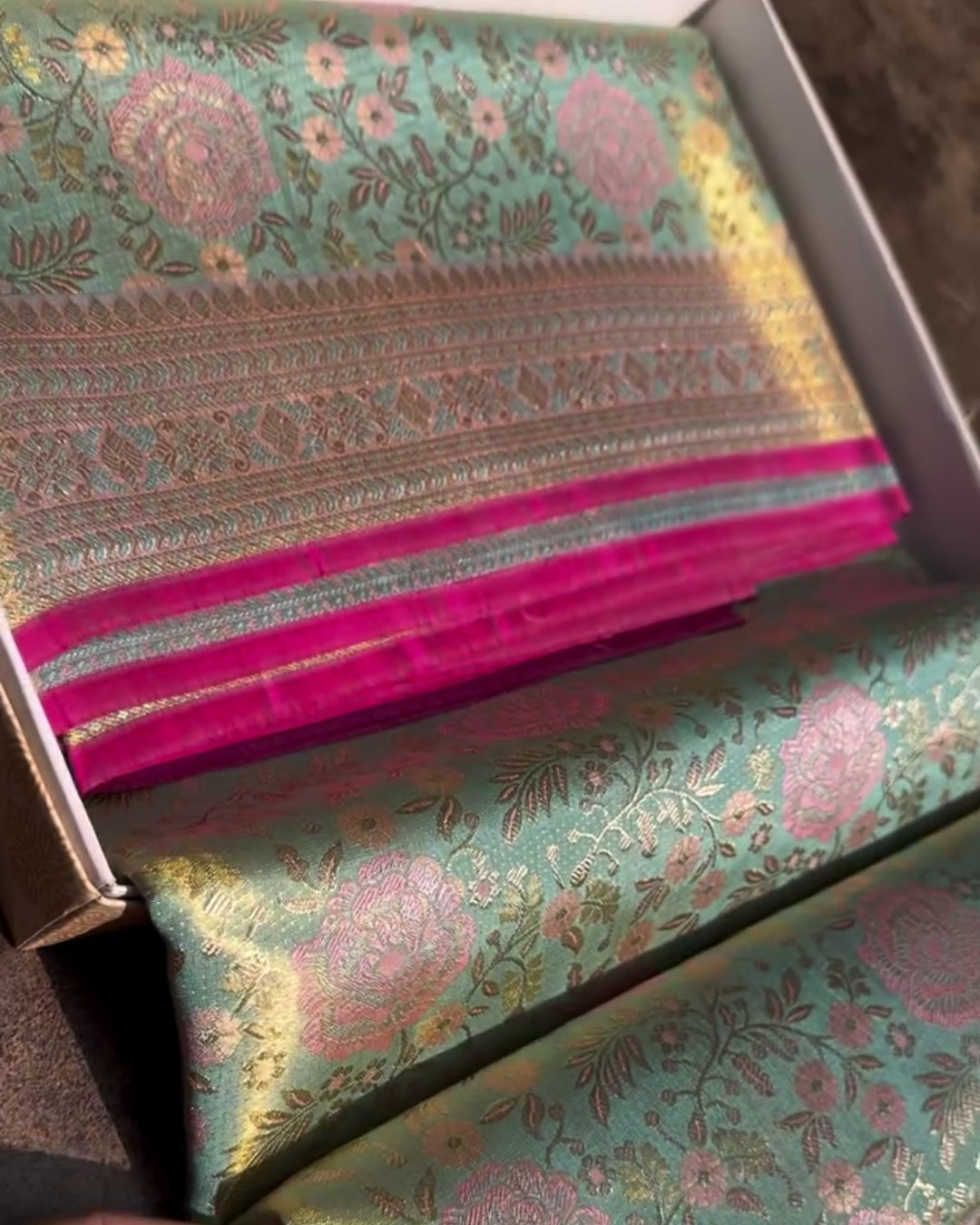 Vina - Aqua Bloom Heritage Silk Saree