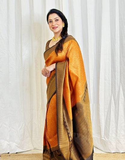 ARADHANA ORANGE KANCHIPURAM SOFT SILK SAREE