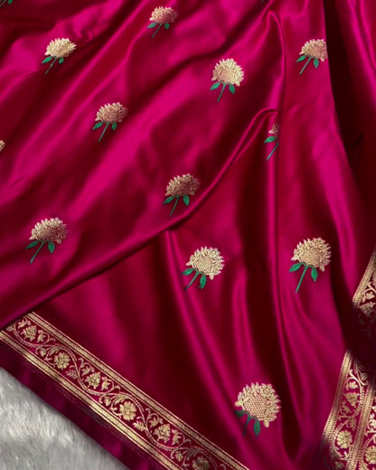 Mrinala - Magenta Floral Gold Zari Wedding Saree