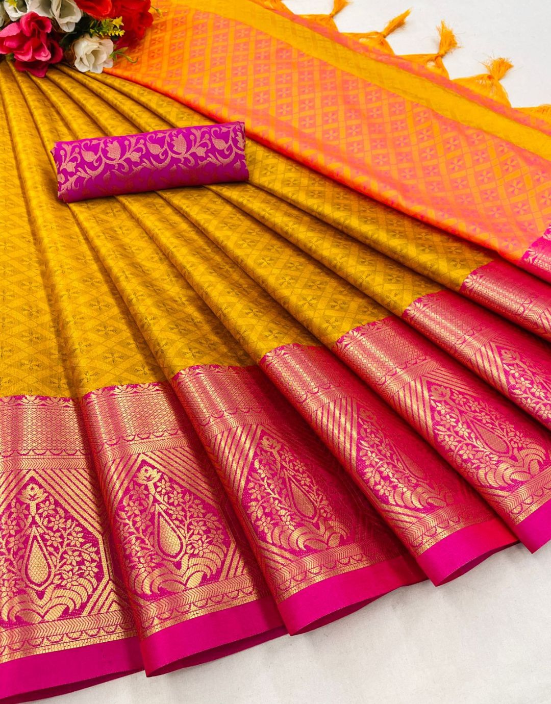 Mahi Yellow-Pink Kanchipuram Silk