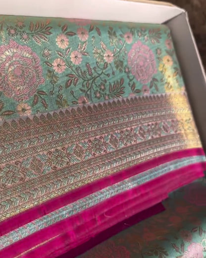 Vina - Aqua Bloom Heritage Silk Saree