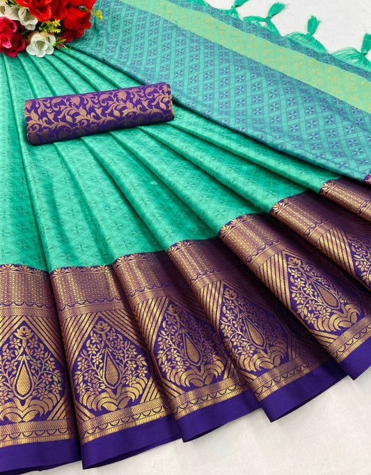 Mahi Turquoise-Navy Blue Kanchipuram Silk