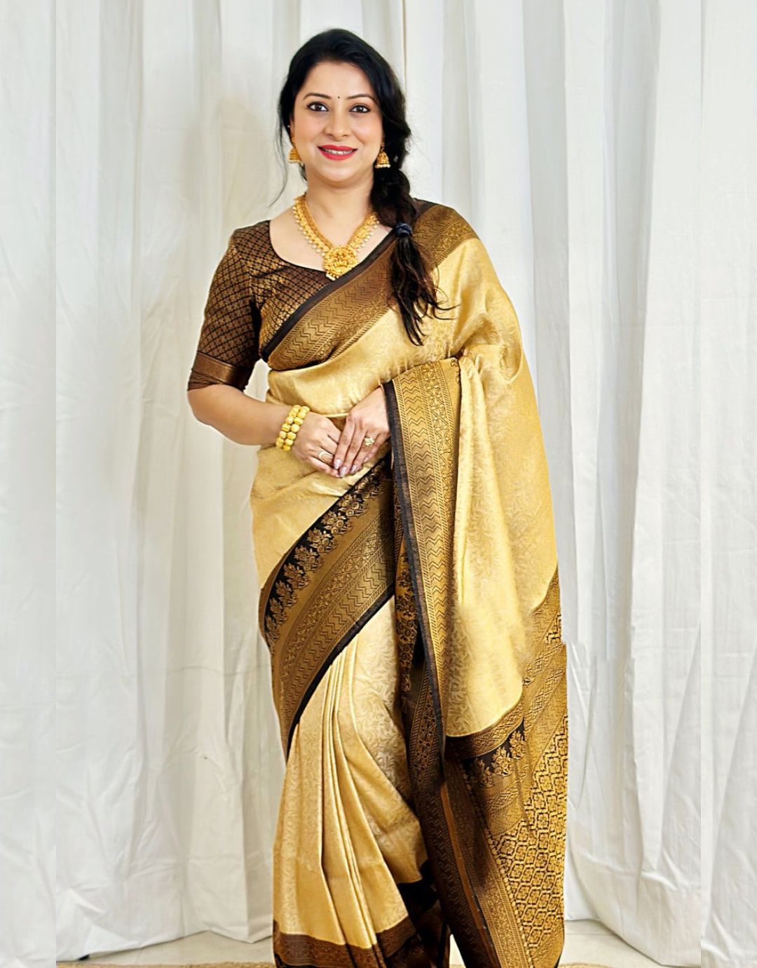 ARADHANA CREAM KANCHIPURAM SOFT SILK SAREE