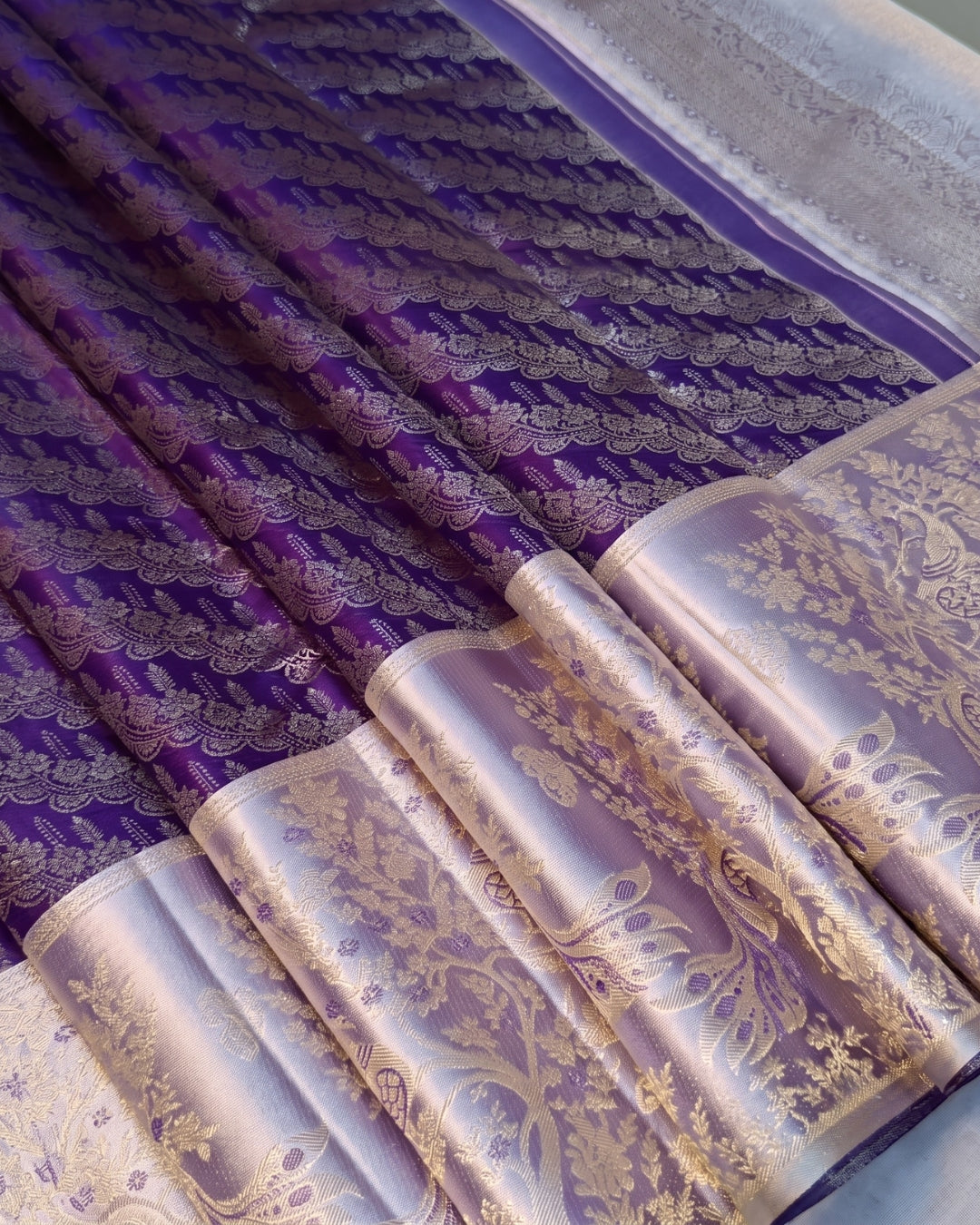 Jeni - Royal Purple Silver Kanjivaram Silk Saree