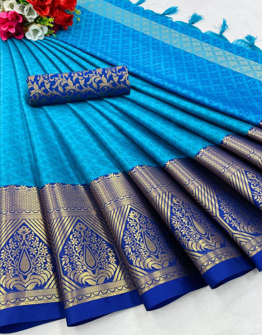 Mahi Sky-Navy Blue Kanchipuram Silk