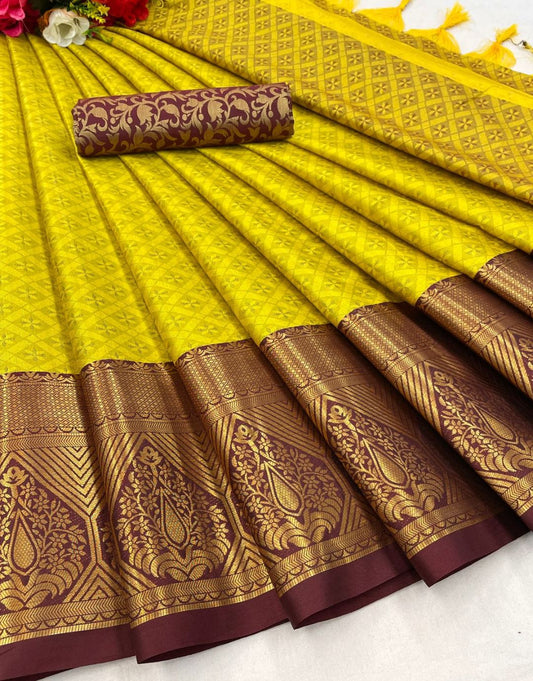 Mahi Lemon-Brown Kanchipuram Silk