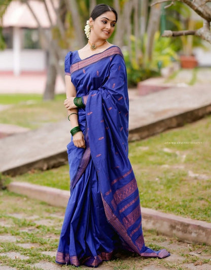 Anjali Blue Cotton Silk Saree