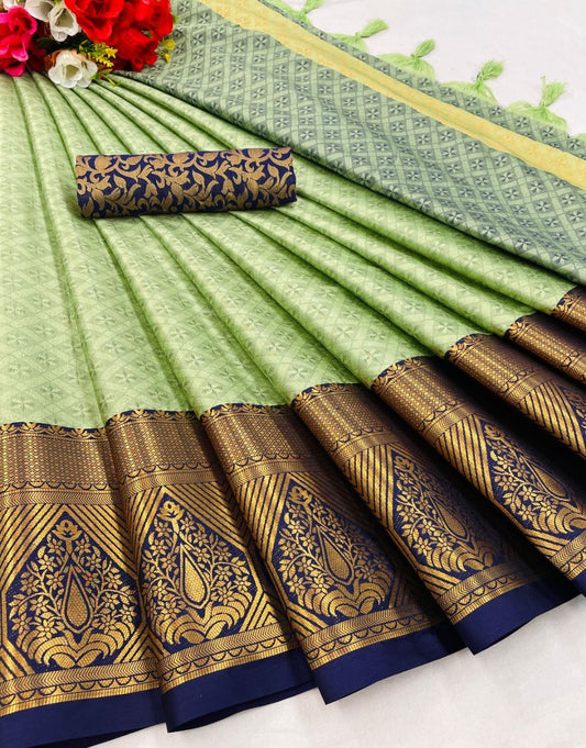 Mahi Pista-Navy Blue Kanchipuram Silk