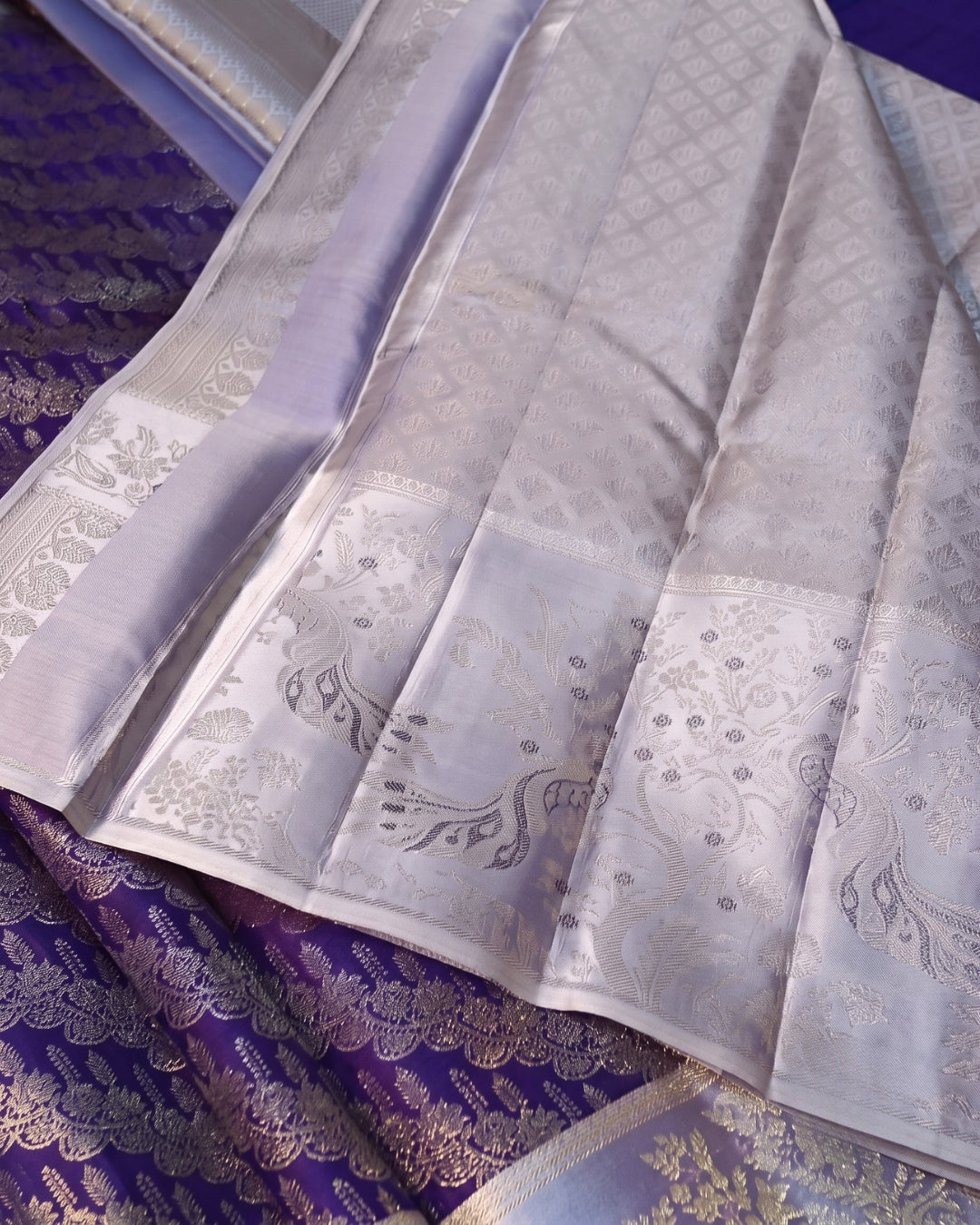 Jeni - Royal Purple Silver Kanjivaram Silk Saree