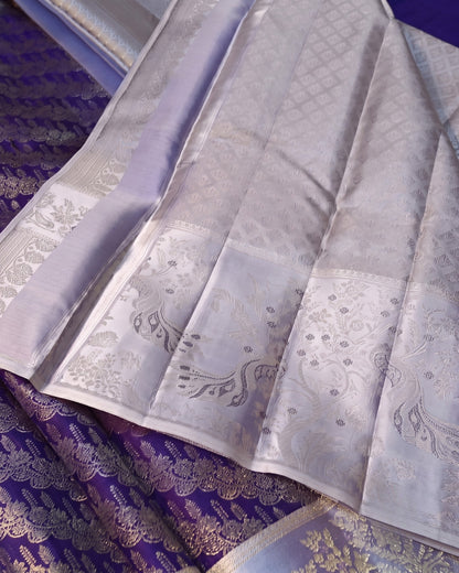 Jeni - Royal Purple Silver Kanjivaram Silk Saree