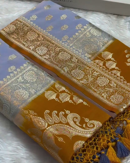 Zoya - Heritage Lavender Floral Zari Silk Saree