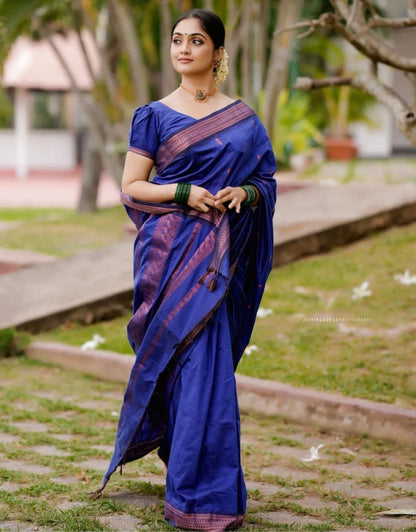 Anjali Blue Cotton Silk Saree