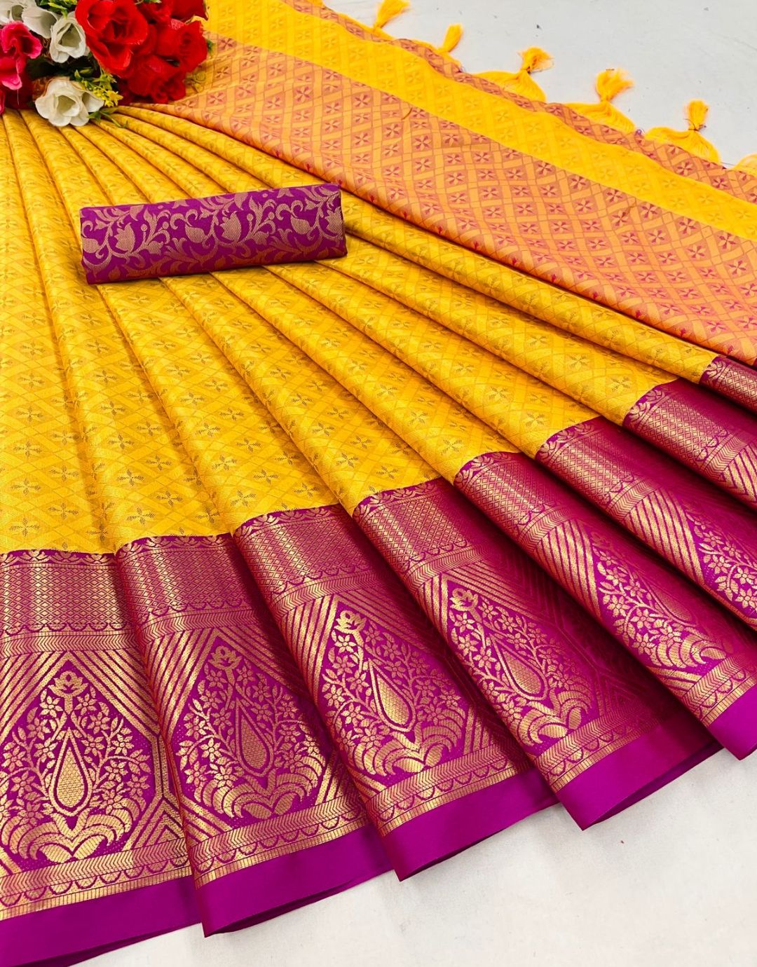 Mahi Yellow-Purple Kanchipuram Silk