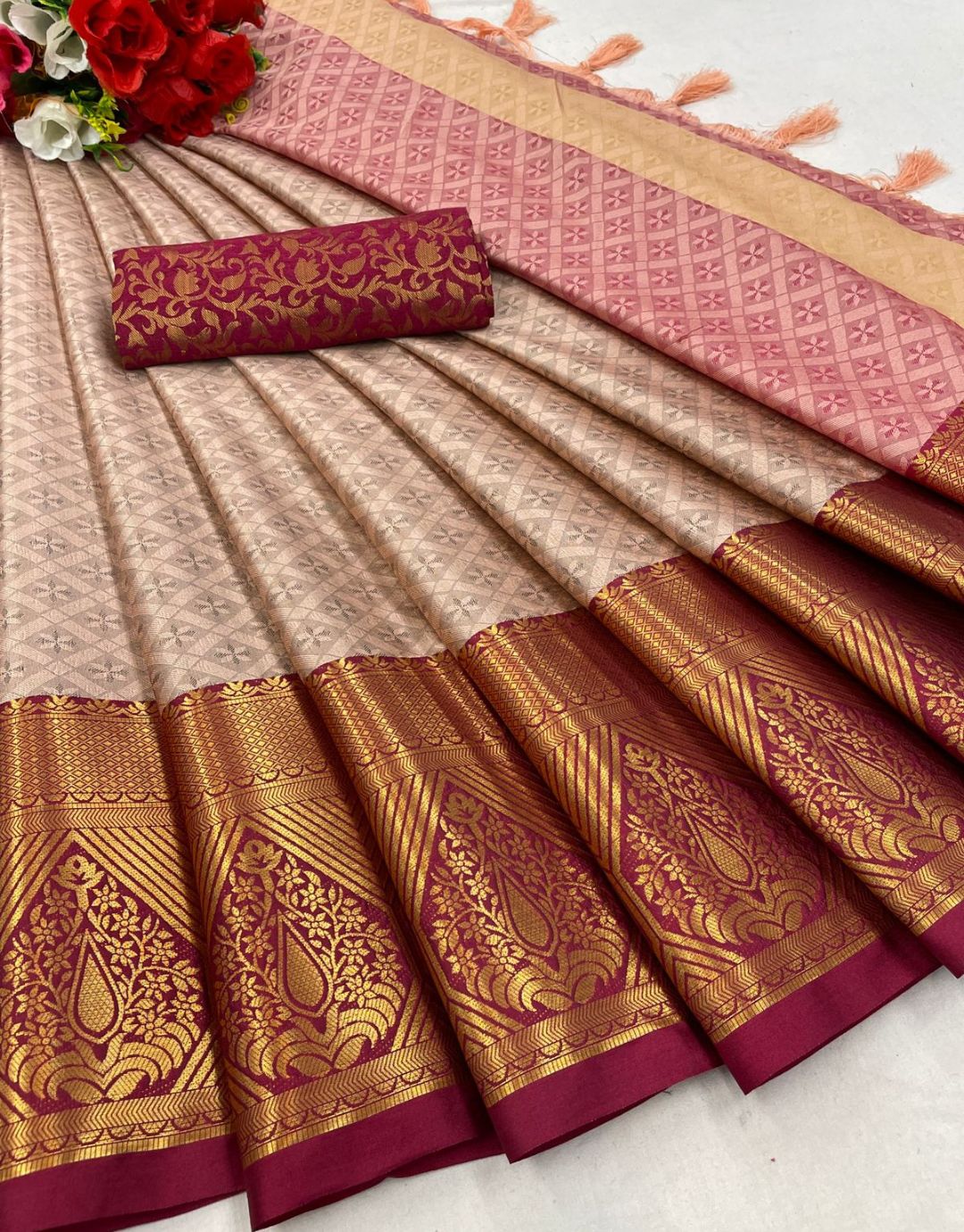 Mahi Sand-Maroon Kanchipuram Silk