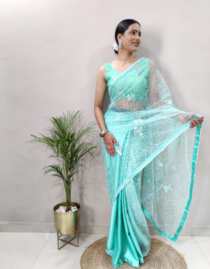 Ruhi Sky Blue Ready To Wear Soft Silk Saree