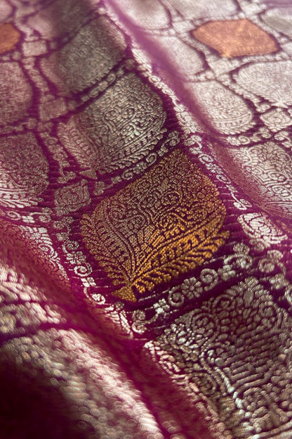 Blush Gleam - Plum - Banarasi Silk Saree