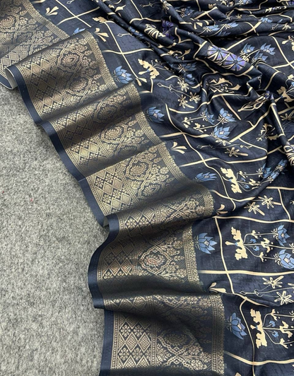 Ruhi Navy Blue Dolla Silk Digital Printed Saree