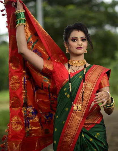 Teena Dark Green Paithani Silk Saree With Attractive Blouse