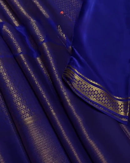 Rameshwari - Royal Blue Banarasi Silk Saree with Zari Paisley Border