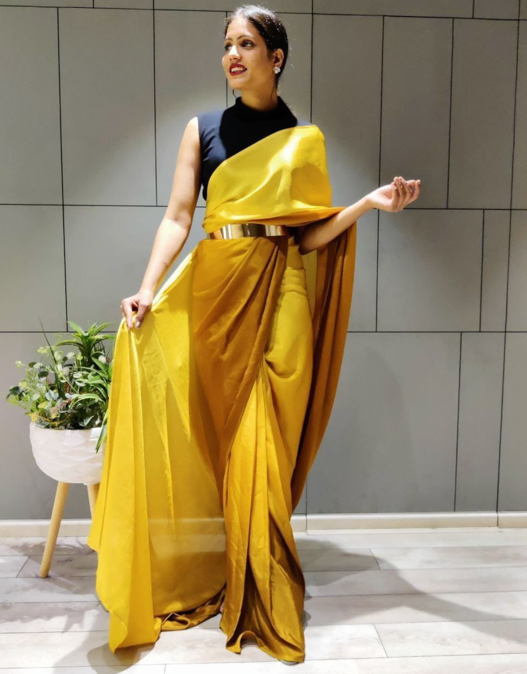 Riya Yellow 1-Minute Ready To Wear Soft Silk Saree