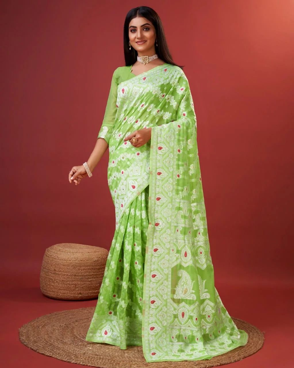 Kenvi Pista Banarasi Silk Saree