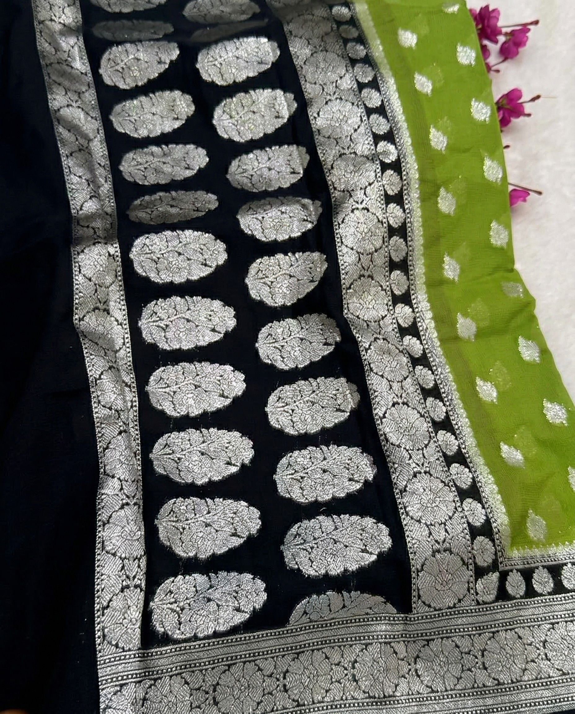 Virangana - Parrot Green Silver Zari Banarasi Saree