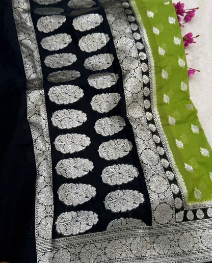 Virangana - Parrot Green Silver Zari Banarasi Saree
