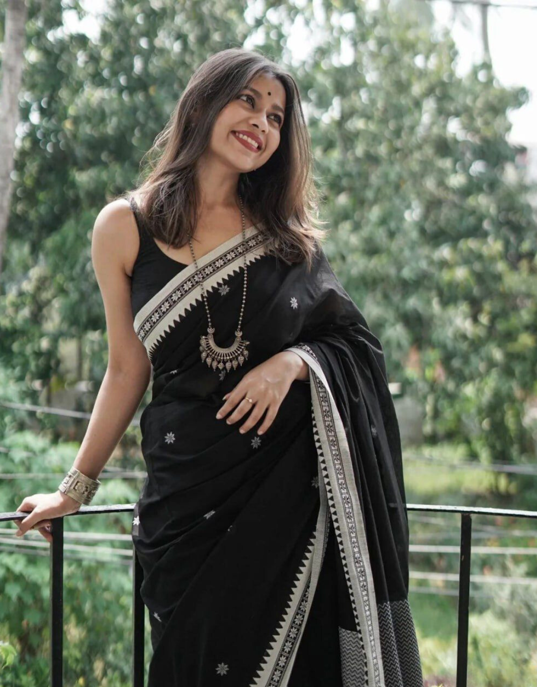 Lata Black Linen Cotton Saree