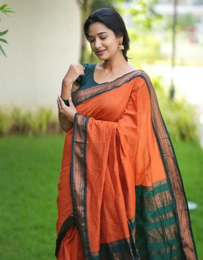 Bhavna Orange Linen Cotton Saree 