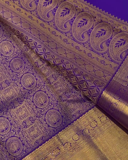 Niyati - Royal Purple Banarasi Silk Saree with Antique Zari Border