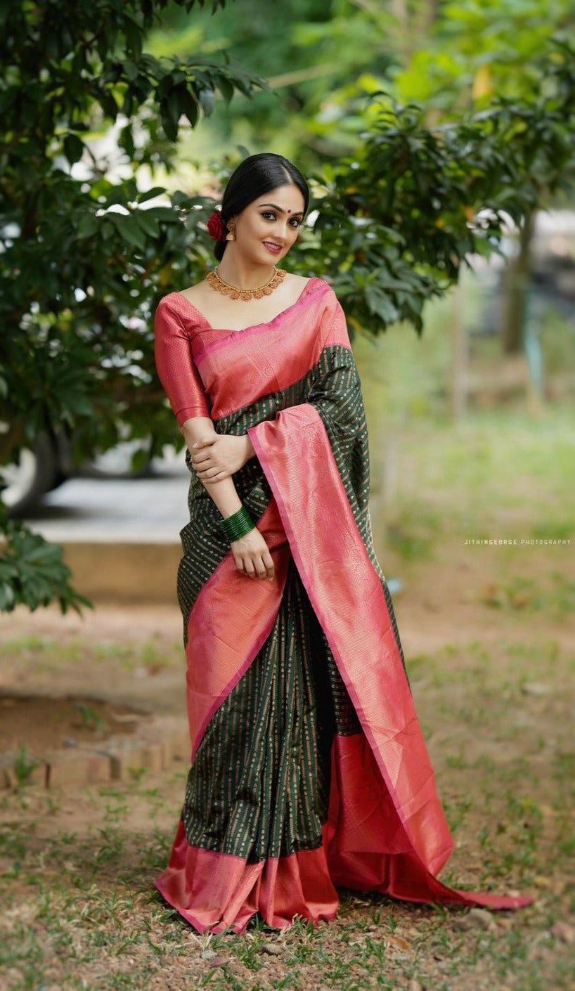 Stylish Emerald Soft Silk Saree