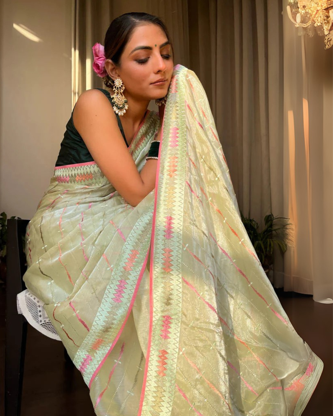 Radiant Mist - Handwoven Cotton Silk Saree