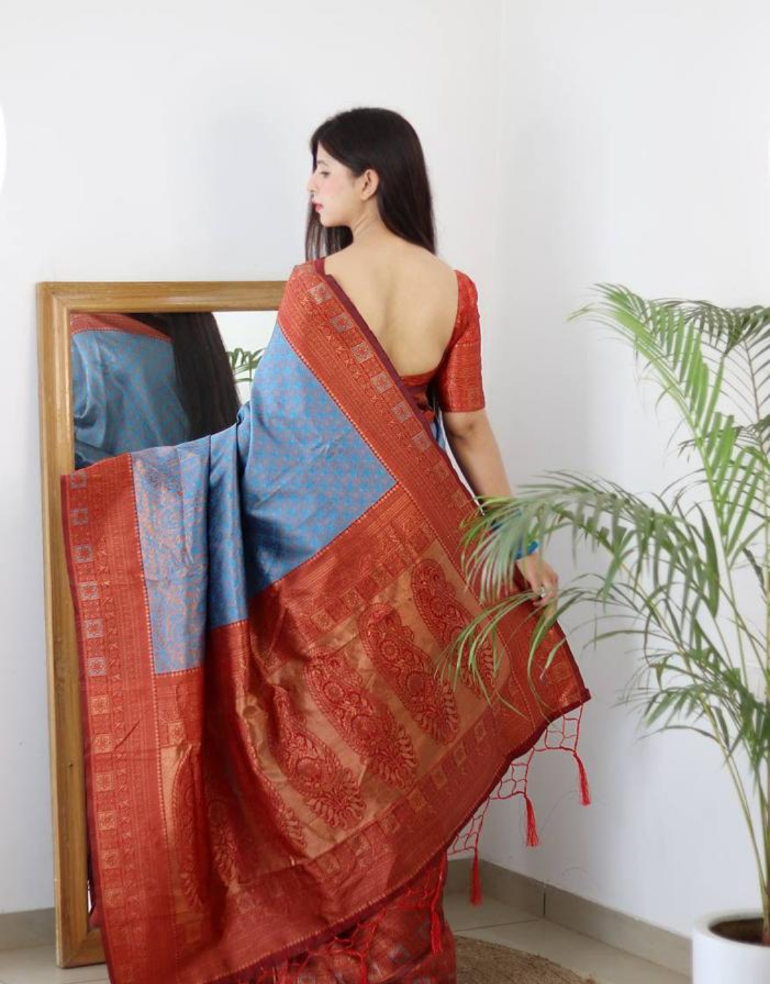 Pooja Blue Soft Silk Saree