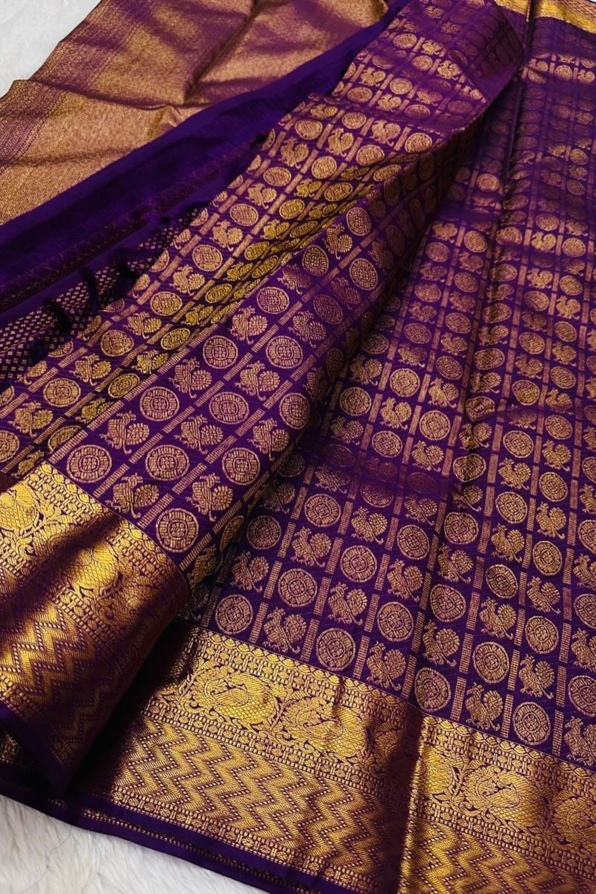 Dazzling Brocade - Purple Banarasi Soft Silk Saree