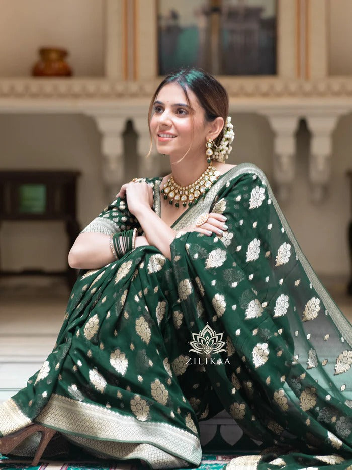 Sudha Green Banarasi Silk Saree