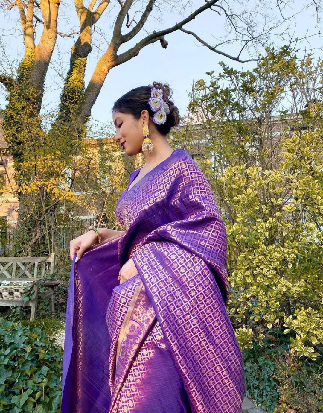 Shanaya Violet Banarasi Soft Silk Saree