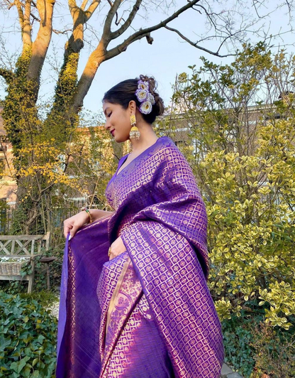 Shanaya Violet Banarasi Soft Silk Saree