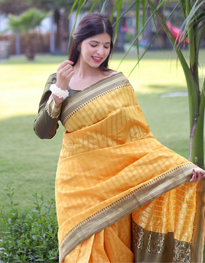 Zoya Yellow Soft Lichi Silk Saree Silk Saree With Angelic Blouse