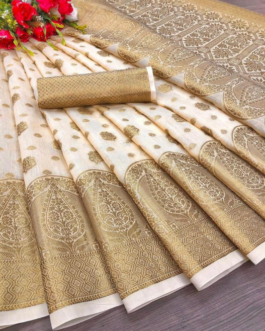 Pinal Off White Cotton Saree