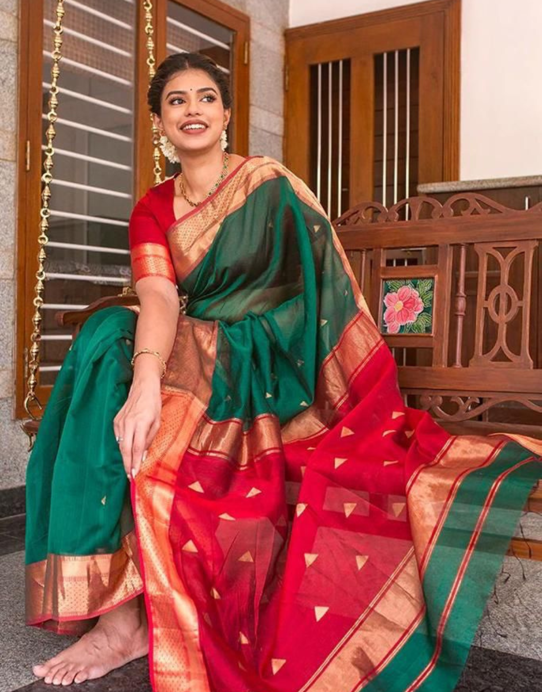 Somya Green Linen Cotton Saree