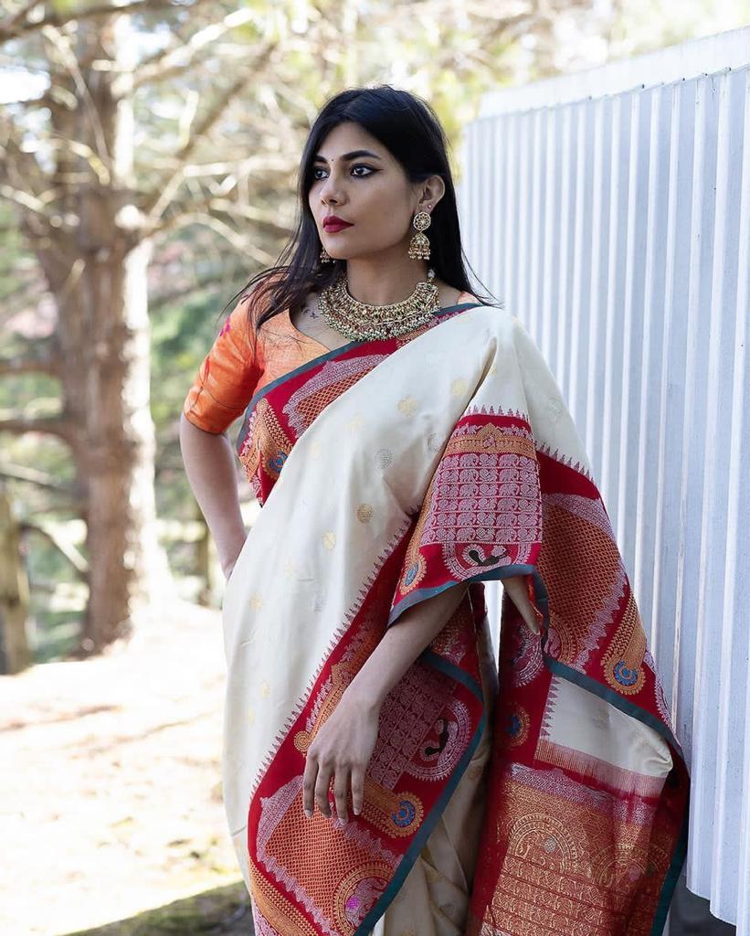 Naina OffWhite Banarasi Silk Saree