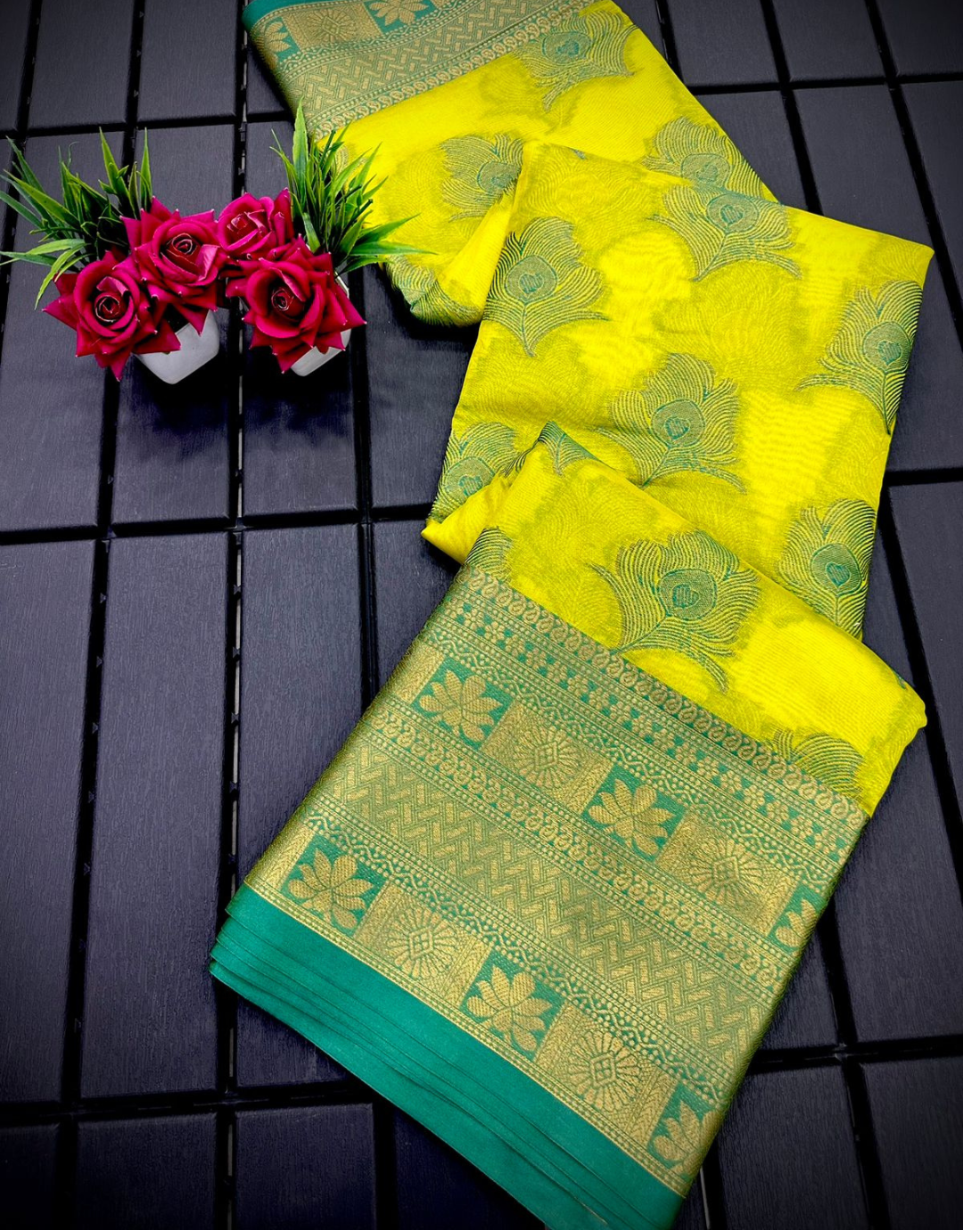 Vishakha Yellow-Sky Organza Silk Saree