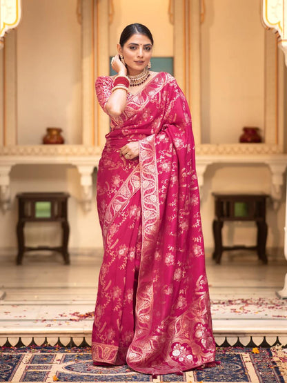 Hema RubyPink Banarasi Silk Saree