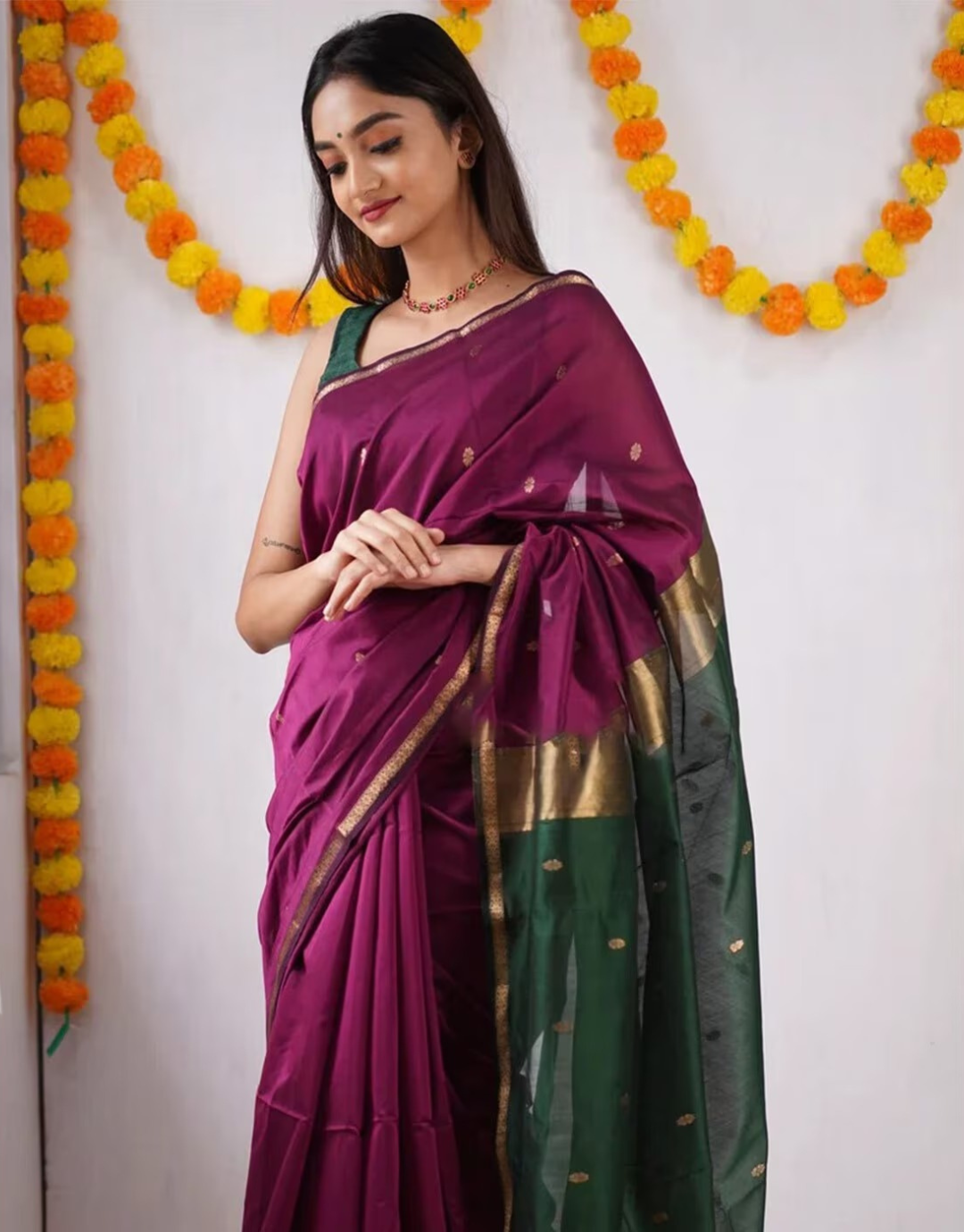 Freya Pink-Green Cotton Silk Saree